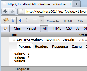 Screenshot: Firebug showing the GET Params